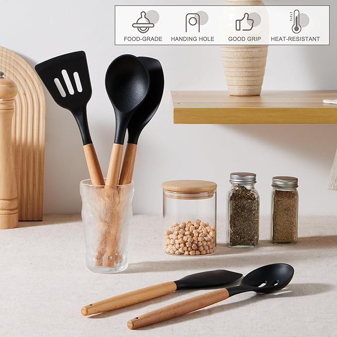 E-far Silicone Cooking Utensils Set, 5-Piece Black Kitchen Utensils Set - Image 5