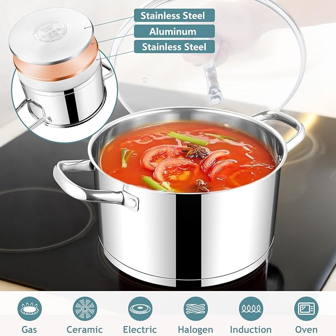 E-far 4 Quart Stock Pot with Lid, Stainless Steel Stockpot - Image 3