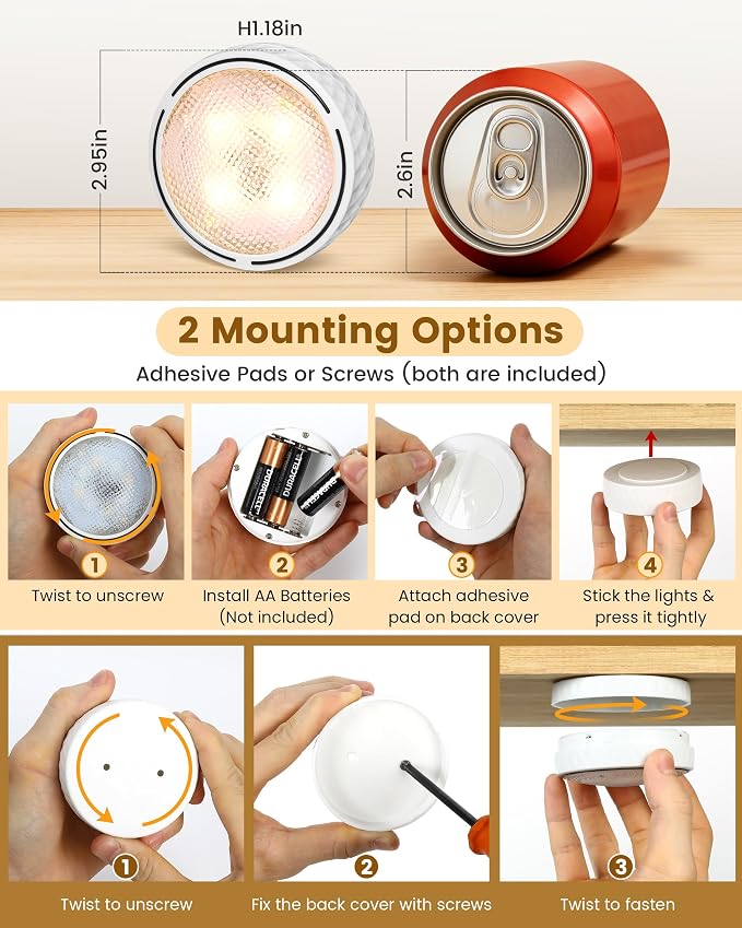LED Puck Lights with Remote Control & Timer, Battery Operated Under Cabinet - Image 4