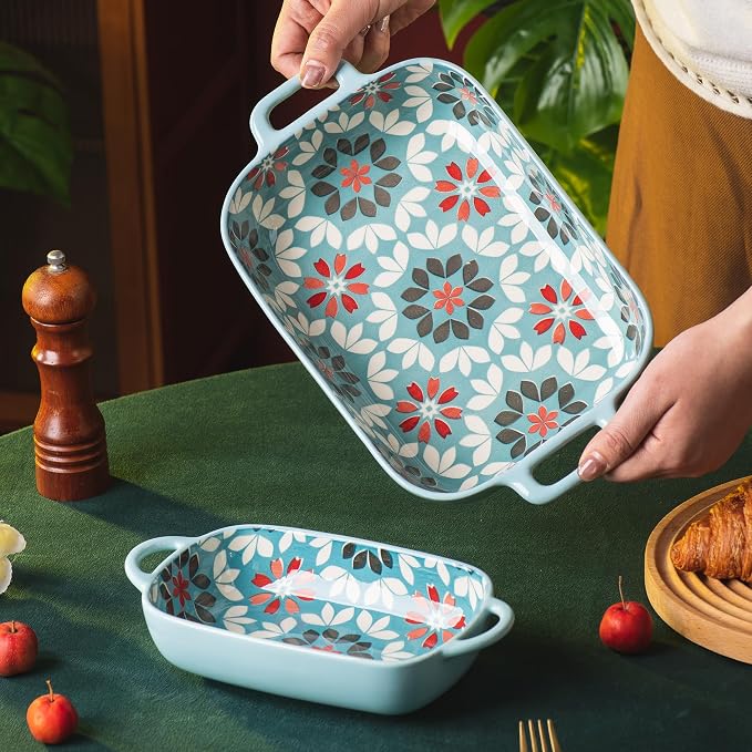 ONCCI Ceramic Baking Dish Set, 2-Piece Hand-painted Porcelain Rectangular - Image 3