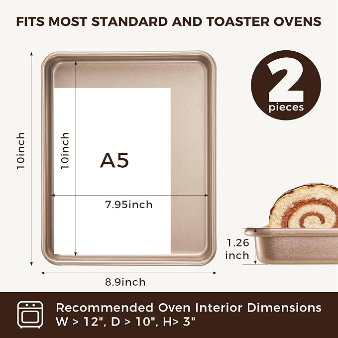 HONGBAKE 2 Pack 11 x 9 Inch Toaster Oven Pans and Trays, Small Baking Sheet Set - Image 2