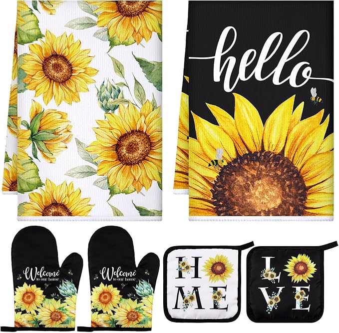 Leinuosen 6 Classic Sunflower Kitchen Towels Kitchen Decor and Accessories Set by Leinuosen
