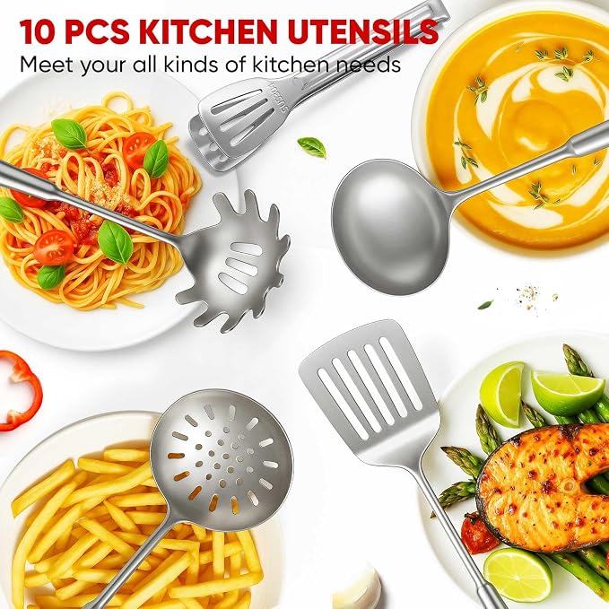 Newness 11 Pcs Cooking Utensils Set, 304 Stainless Steel Kitchen Utensils Set - Image 9