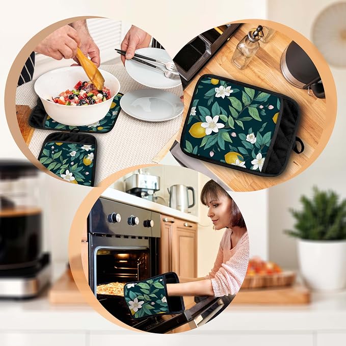 Dark Green Lemon Floral Pot Holders - Image 6