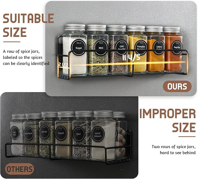 VITEVER Magnetic Spice Rack, 4 Pack, 24 Square Glass Jars - Image 3