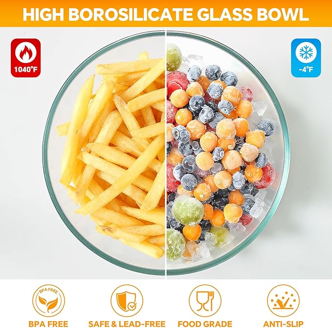 Glass Mixing Bowls with Lids Set of 5, Thick Glass Nesting Bowls - Image 7