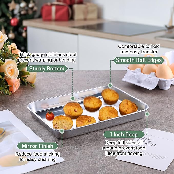 Homikit Toaster Oven Pan with Rack Set, 9 x 7 Inch Stainless Steel Small Cookie - Image 3