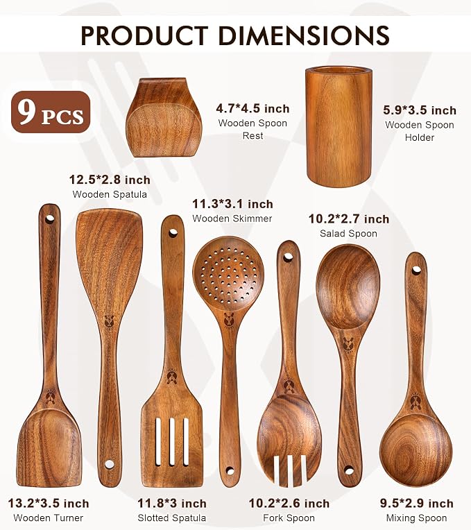 Wooden Spoons for Cooking, Comfortable Grip Wooden Cooking Utensils Set - Image 3