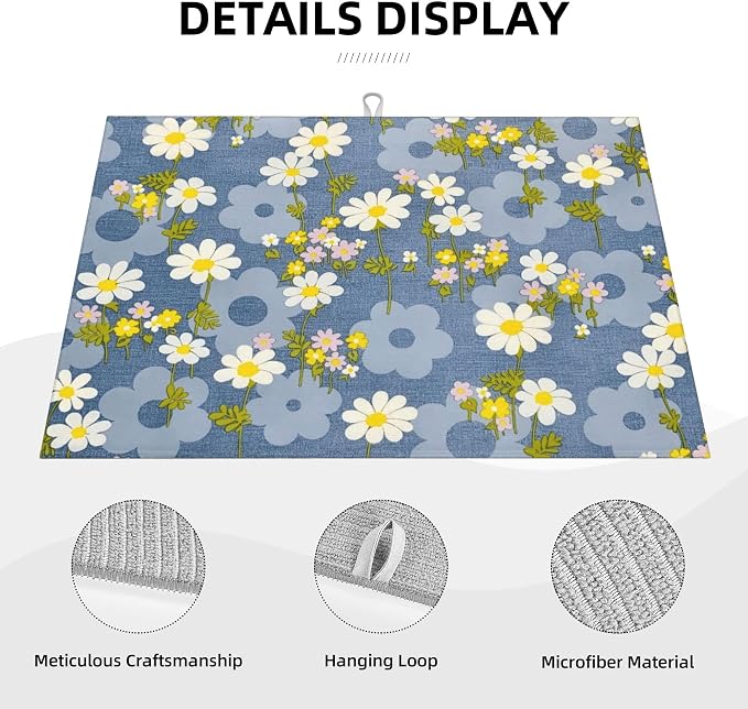 Daisy Flowers Dish Drying Mat for Kitchen Counter, Large Drying Kitchen Mat - Image 4