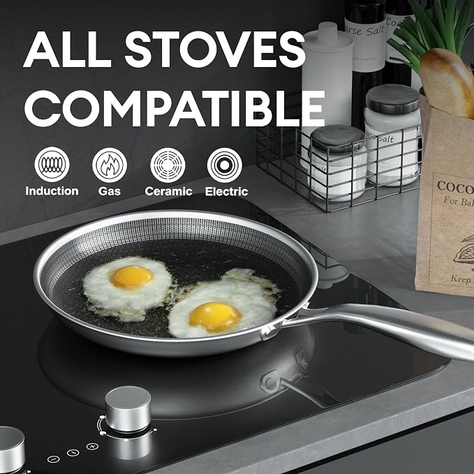 COOKER KING 8-Inch Stainless Steel Pan, Hybrid Nonstick Frying Pan, 3-Ply Clad - Image 2