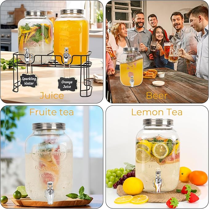 Glass Drink Dispensers For Parties, 2 PACK 1 Gallon Beverage Dispenser - Image 4