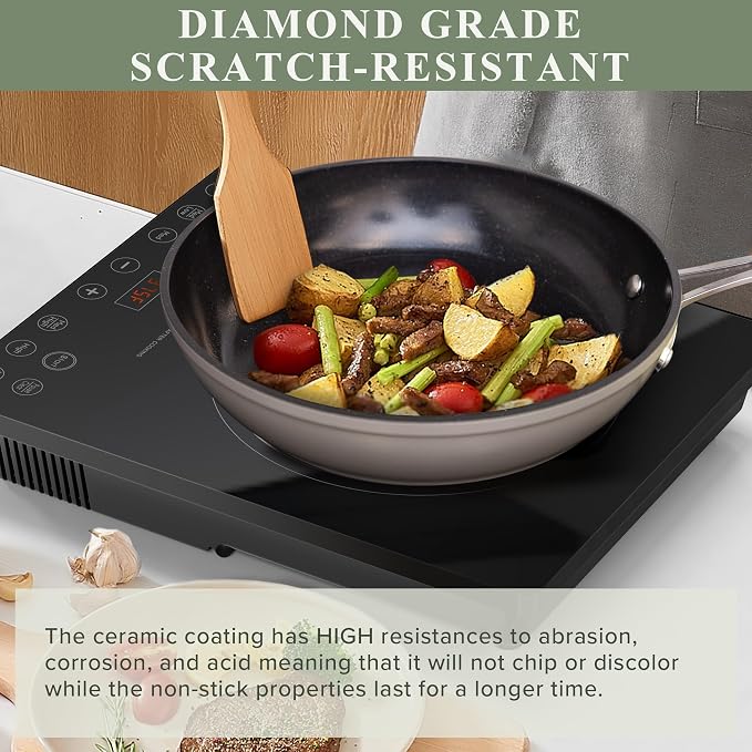 Nuwave Healthy Duralon Blue Ceramic Nonstick Cookware Set, Diamond Infused - Image 4