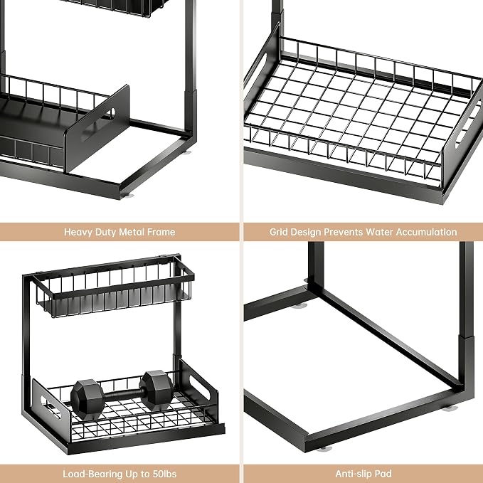 VUSIGN Under Sink Organizers Storage, 2 Tier Under Cabinet Organizer Shelf - Image 7