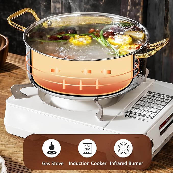 YJX 4.2QT Hammered Stock Pot - Image 4