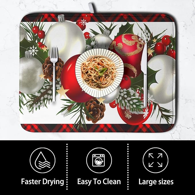 Red Buffalo Plaid Christmas Kitchen Drying Mats - Image 4