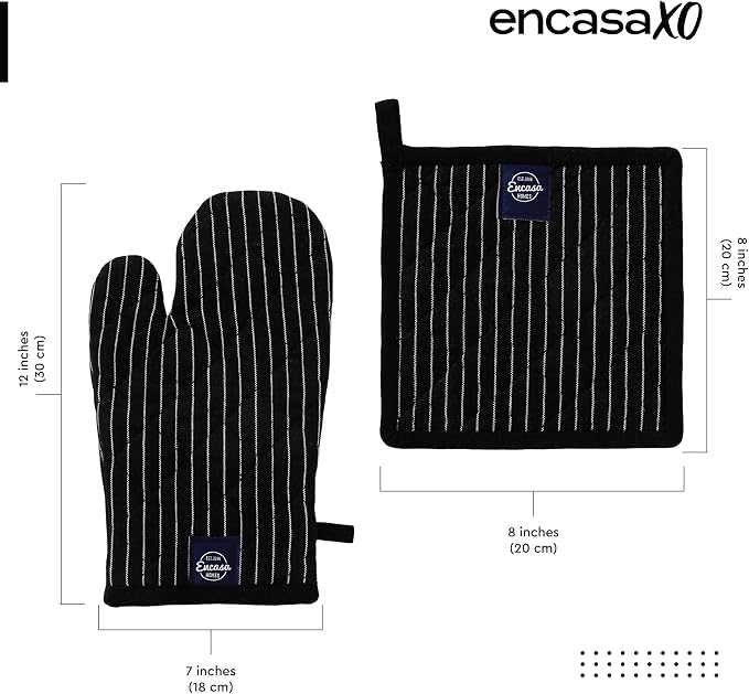 Encasa XO Heat Resistant 100% Cotton Oven Glove & Potholder Set - Image 2
