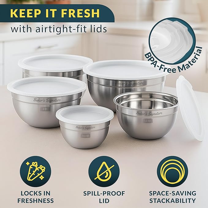 Baker's Signature Stainless Steel Mixing Bowls - Image 4