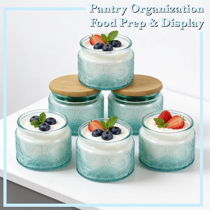 4 oz Blue Mini Glass Jars with Airtight Bamboo Lids 6 pack, Decorative Small - Image 3