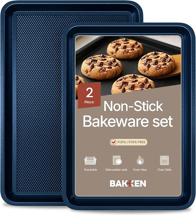 Diamond Bottom Cookie Sheet Set of 2, Nonstick Blue Carbon Steel Baking Pans by Unknown