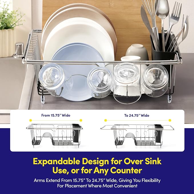 Dish Drying Rack Over The Sink Expandable to 24.5" Dish Drainer — Space-Saving - Image 2