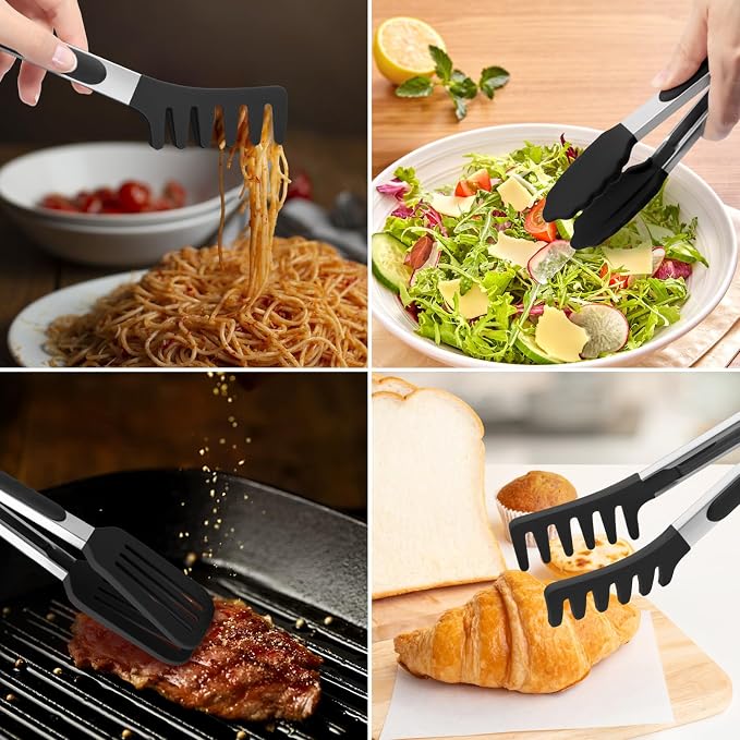 3 Pack Silicone Tongs for Cooking, Maywe Tanso 9 Inch Cooking Kitchen Tongs - Image 6