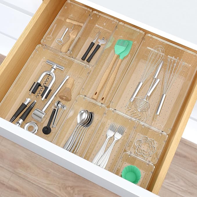 StorMiracle 28 PCS Clear Plastic Drawer Organizers Set, 4 Size Desk Drawer - Image 6