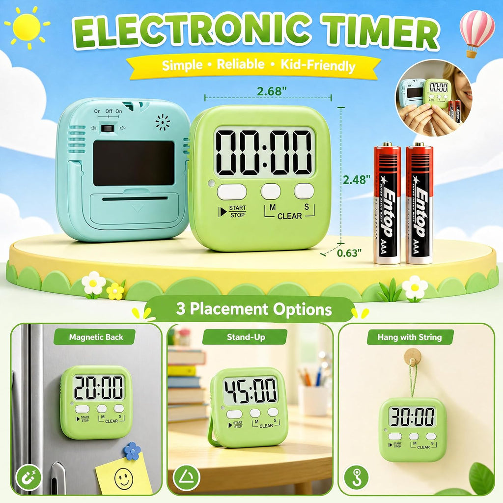 2 Pack Digital Timer with Battery & Lanyards for Classroom Kitchen