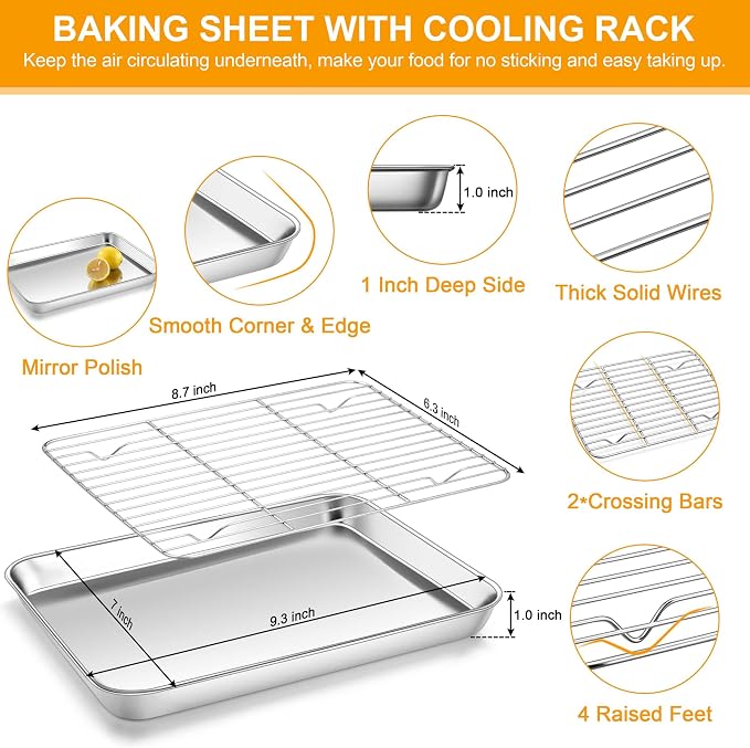 Homikit Baking Sheet with Wire Rack, 9 x 7 Inches Stainless Steel Small Baking - Image 2