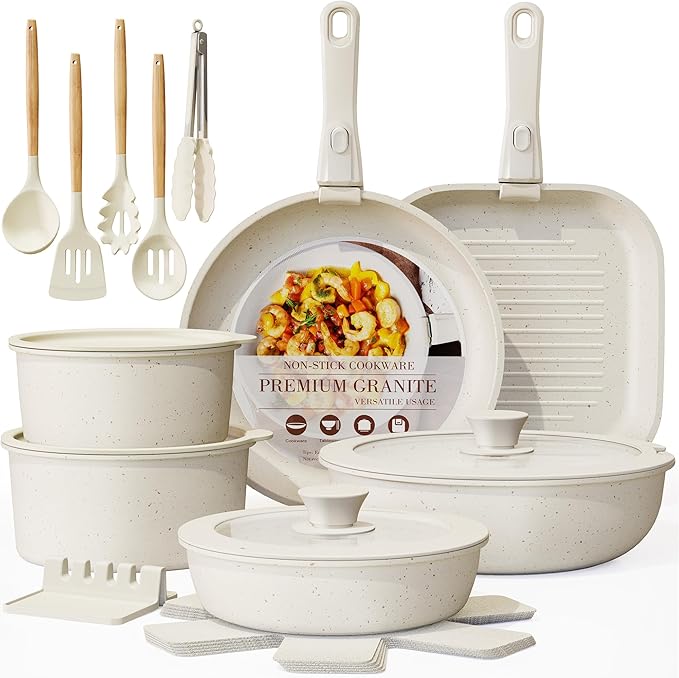 Astercook 23 Pcs Pots and Pans Set Non Stick, Ceramic Cookware Set Detachable by Astercook