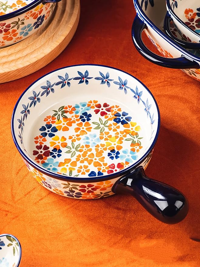 Colorful Cherry Blossom Flowers Vintage Style Ceramic Bakeware Dish Casserole - Image 3