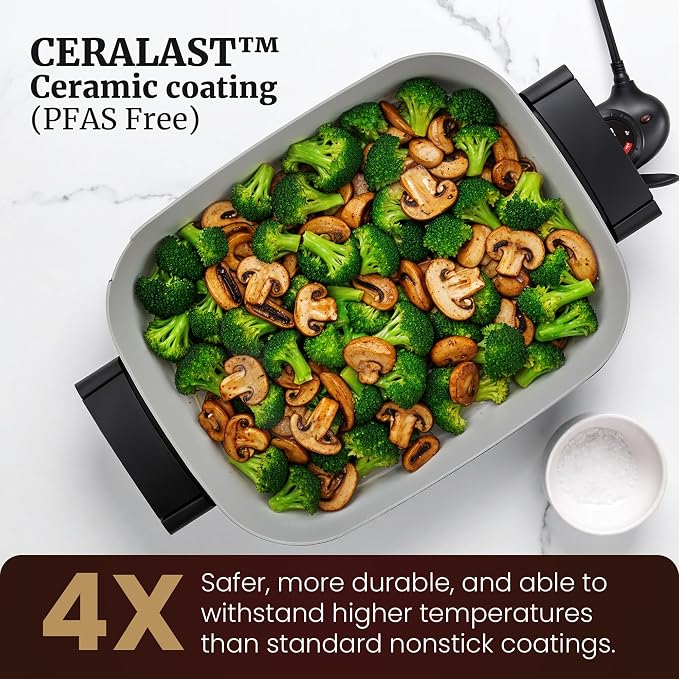 Elite Gourmet 15" x 12" x 3" Stow-Away Foldable Electric Skillet, Ceralast™ - Image 4