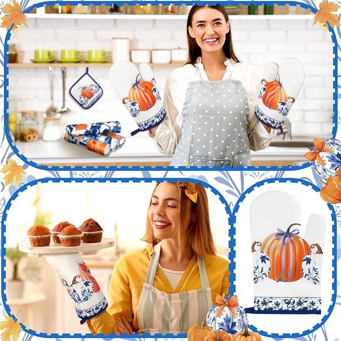 Fanfanwin 10 Pcs Thanksgiving Pumpkin Kitchen Decor Set Kitchen Towels Pot - Image 6