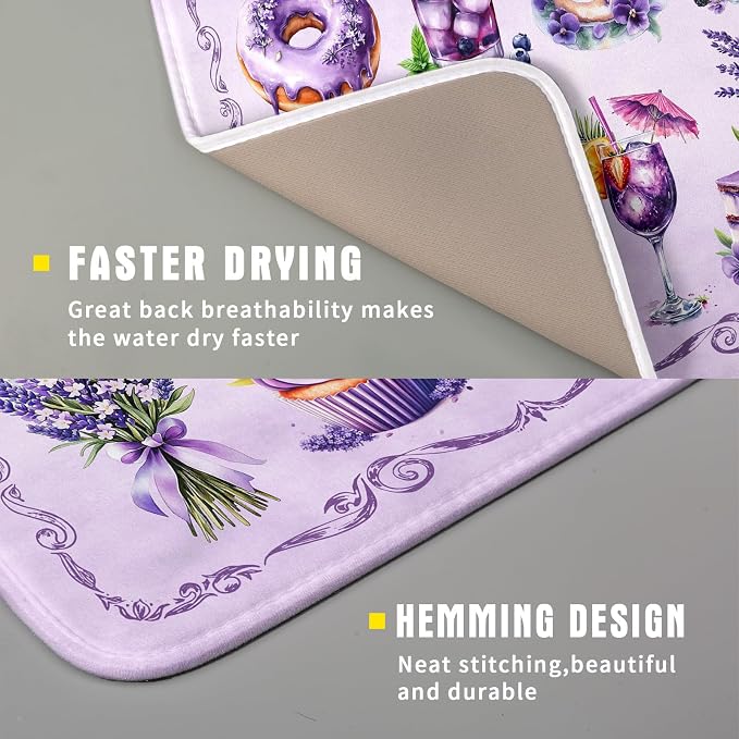 Purple Dish Drying Mats for Kitchen Counter Washable Drying Pad Absorbent - Image 3