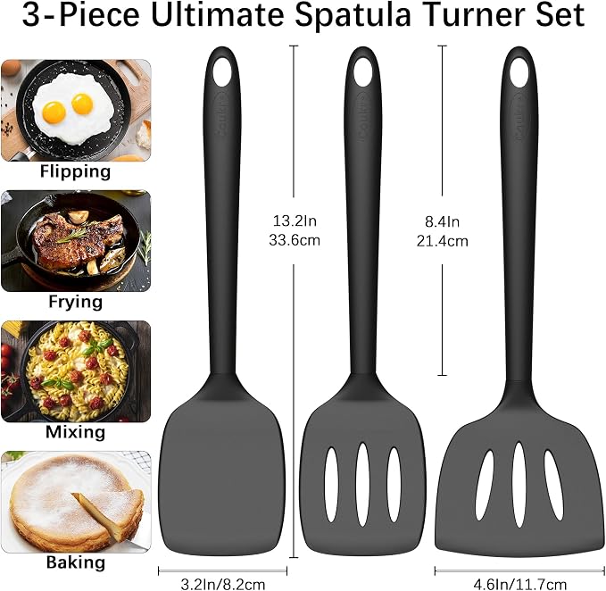 Coukre 3 Pack Silicone Spatula Set, High Heat Resistant, Fish Spatula, Solid & - Image 2