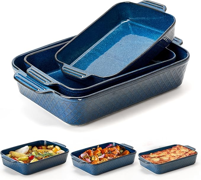Ceramic Baking Dish Set of 3, Casserole Dishes by Jemirry