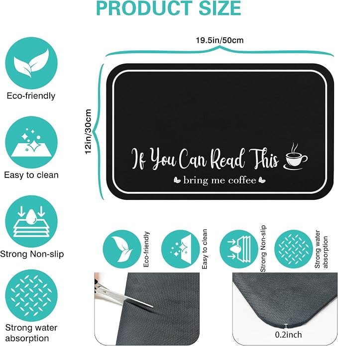 Coffee Bar Mat for Countertops 19inx12in, Absorbent Hide Stain Anti-Slip Cafe - Image 5