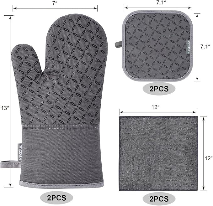 KEGOUU Oven Mitts and Pot Holders 6pcs Set, Kitchen Oven Glove High Heat - Image 2