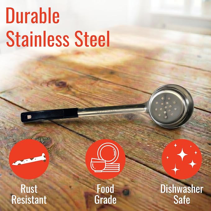 6 Ounce Slotted Stainless Steel Portion Control Ladle Spoon - Image 4