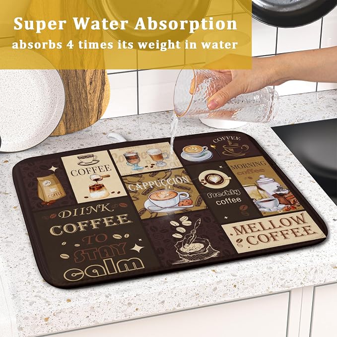 Brown Coffee Dish Drying Mat 16x18 Inch Coffee Cup Espresso Machine Pad - Image 7