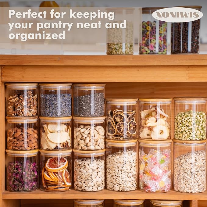 25oz 6PCS Round Airtight Glass Food Storage Jars, Stackable Spice Jar, Kitchen - Image 2