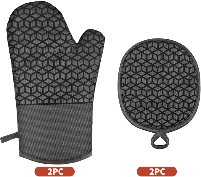 Oven Mitts and Pot Holders, 500 ℉ Heat Resistant Oven Mitts Sets, Silicone Oven - Image 7