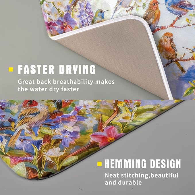 Spring Bird Dish Drying Mats for Kitchen Counter Floral Small Dish Drying Pad - Image 3