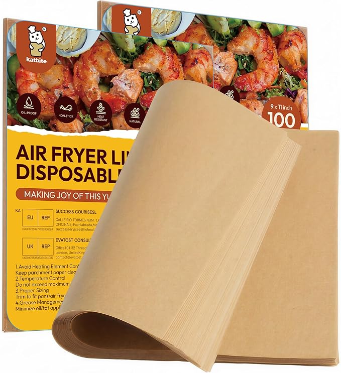 Katbite Air Fryer Disposable Paper Liners 200 Pcs, 9x11 Inch, Oil Resistant & by katbite