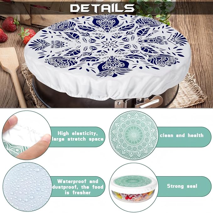 Patelai 10 Pcs Bowl Covers Reusable in 5 Size Stretch Cloth Fabric Elastic Food - Image 3