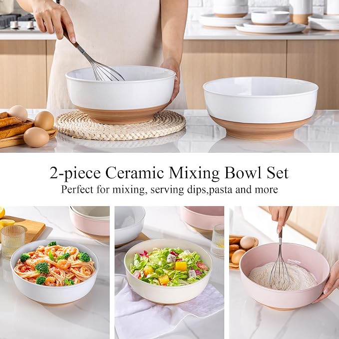 AmorArc 9.8’’ Extra Large Ceramic Salad Bowls, 90 OZ Serving Bowls Set of 2 - Image 6