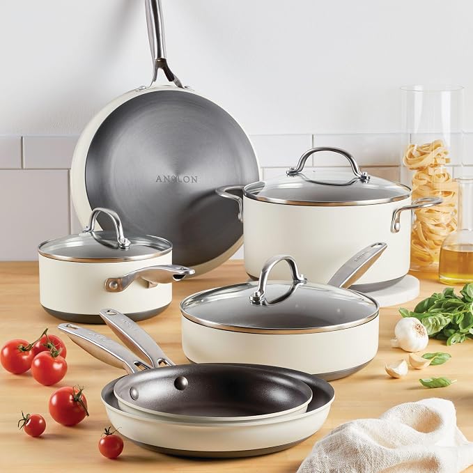 Anolon Achieve Hard Anodized Nonstick Cookware Pots and Pans Set, 9 Piece - Image 2