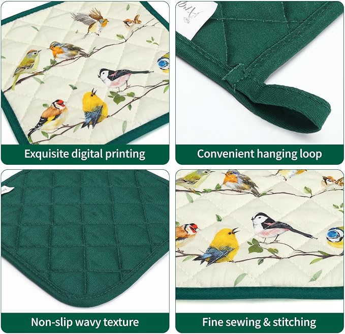 Bird Branch Oven Mitts and Pot Holders Sets 2Pcs, 100% Cotton Heat Resistant - Image 3