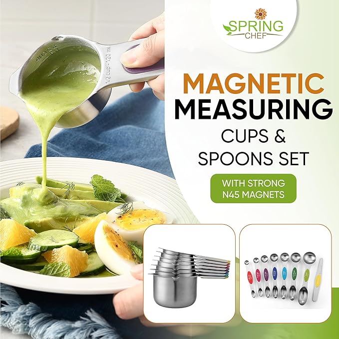 Spring Chef Magnetic Measuring Cups & Spoons Set, Strong N45 Magnets, Heavy - Image 3