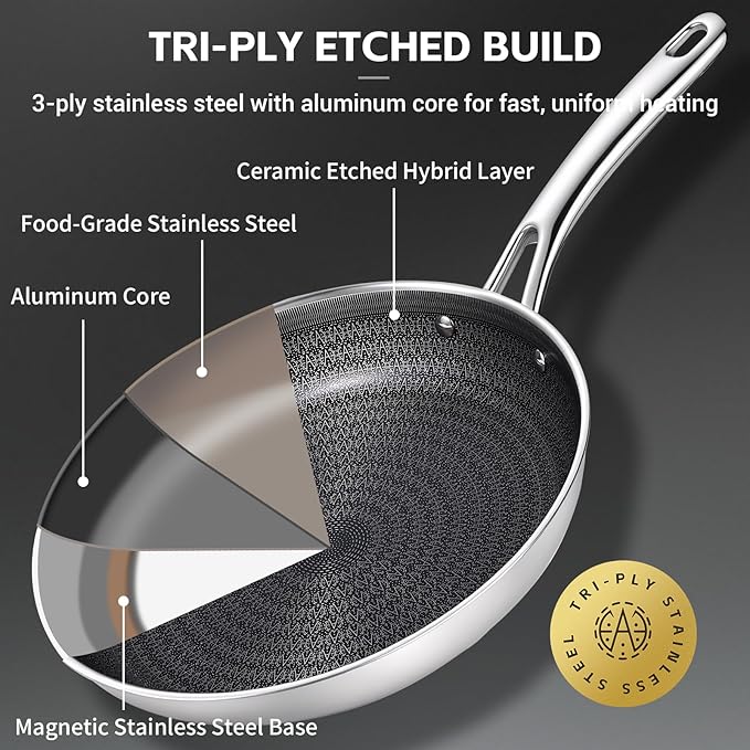 Ammeloo Hybrid Tri-Ply Stainless Steel Frying Pan Set, Non Stick Frying Pans - Image 4