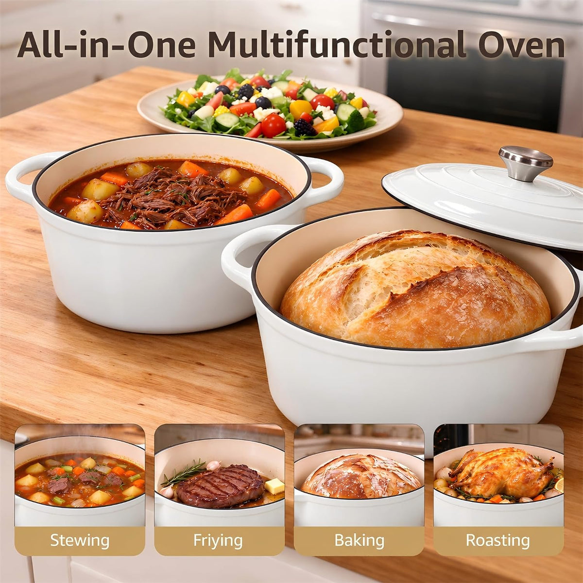 5QT Enameled Cast Iron Dutch Oven for Bread Baking with Lid and